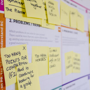 Post-it notes on colorful planning board