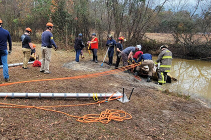 Training to rescue a horse out of a pond